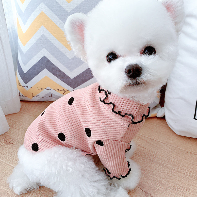 Dot Turtleneck Dog Bottoming Shirt Make your furry companion stand out in vibrant polka dots