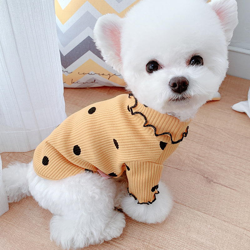 Dot Turtleneck Dog Bottoming Shirt Make your furry companion stand out in vibrant polka dots