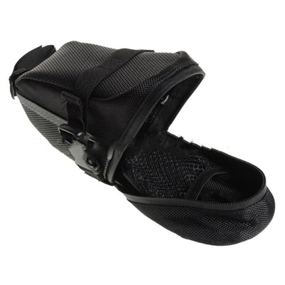 Mountain Bike Seat Tail Bag – Waterproof 600D Canvas Bicycle Saddle Bag with Reflective Strip, Quick-Release Strap & Taillight Hook (Black)