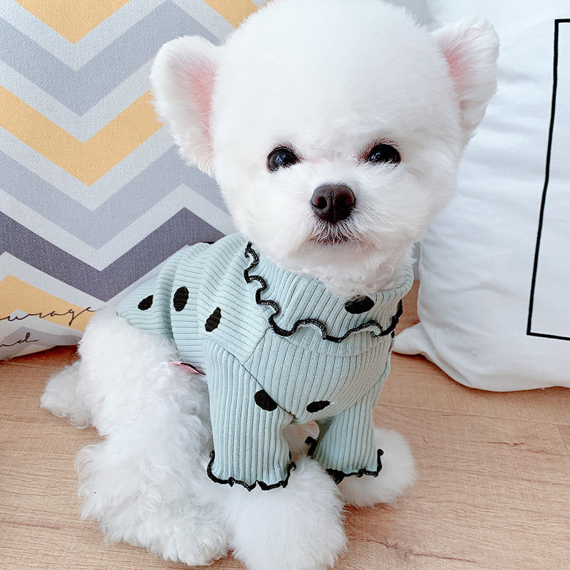 Dot Turtleneck Dog Bottoming Shirt Make your furry companion stand out in vibrant polka dots