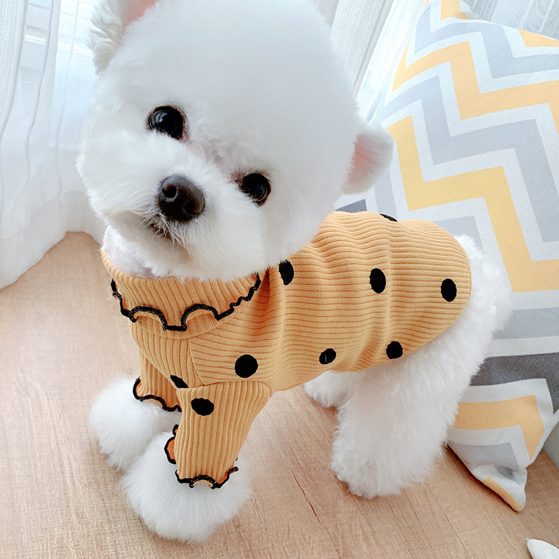 Dot Turtleneck Dog Bottoming Shirt Make your furry companion stand out in vibrant polka dots