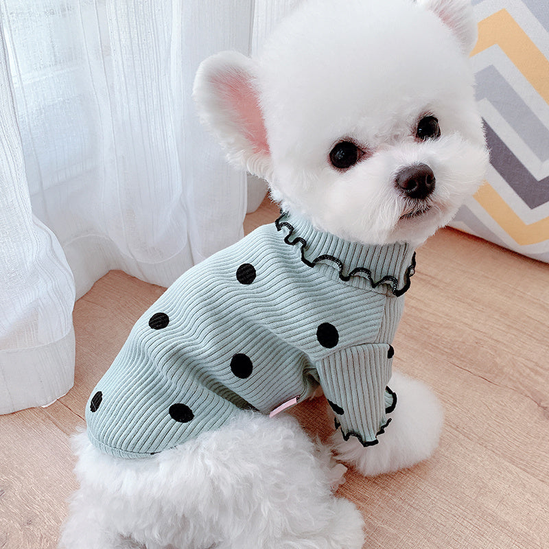Dot Turtleneck Dog Bottoming Shirt Make your furry companion stand out in vibrant polka dots