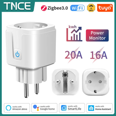 TNCE Tuya Smart Socket WiFi/Zigbee3.0 EU Plug 16A/20A – Power Monitor, Timer, Voice Control, Works with Alexa & Smart Life App