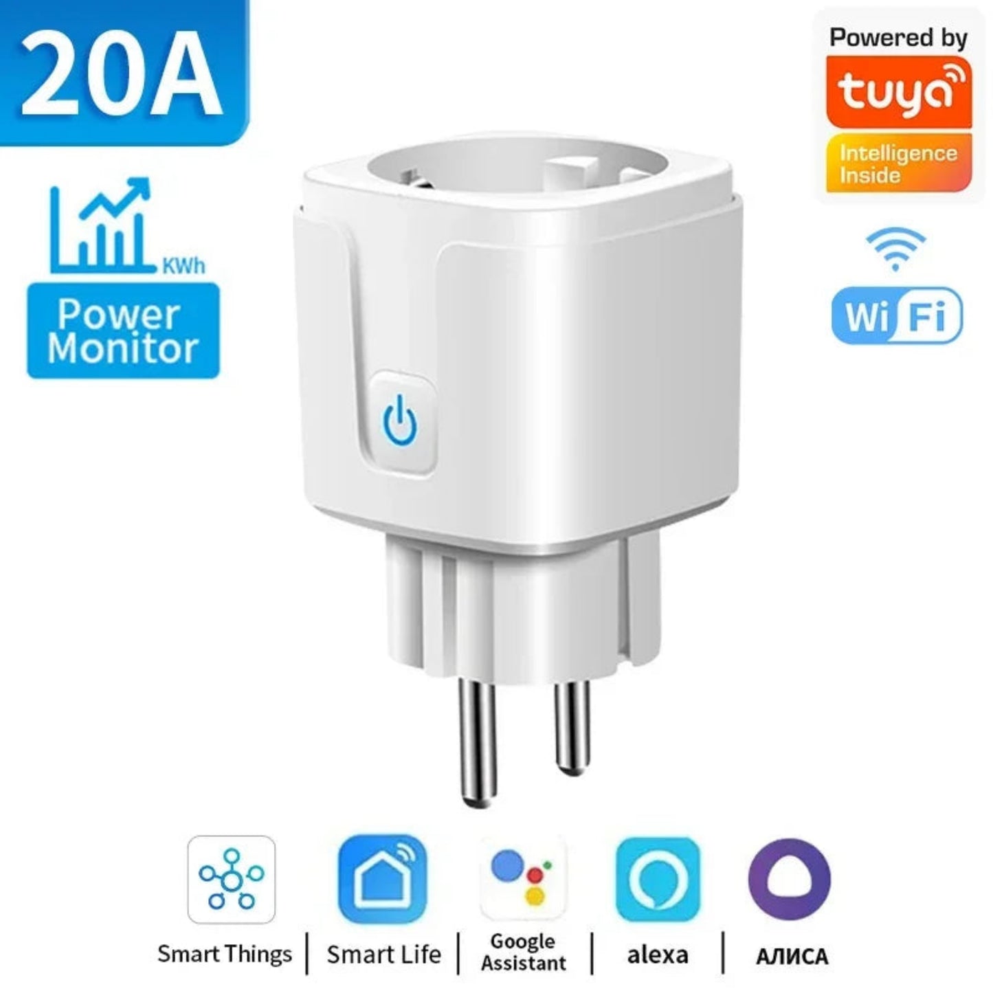 7mlemxo - Tuya Smart Socket WiFi/Zigbee3.0 EU Plug 16A/20A – Power Monitor, Timer, Voice Control, Works with Alexa & Smart Life App