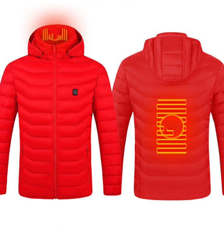 USB Heated Jacket – Electric Thermal Winter Coat with Removable Hood & 3-Level Heat Control