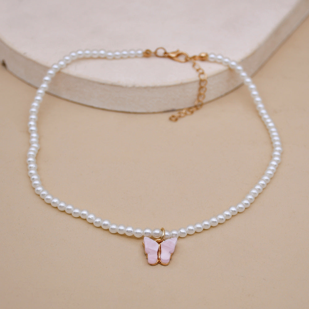 Ethereal Pearl Butterfly Choker – Timeless Charm || Elegant White Pearl Choker Necklace Small Round Pearl Wedding Butterfly Necklace For Women Charm Fashion Jewelry