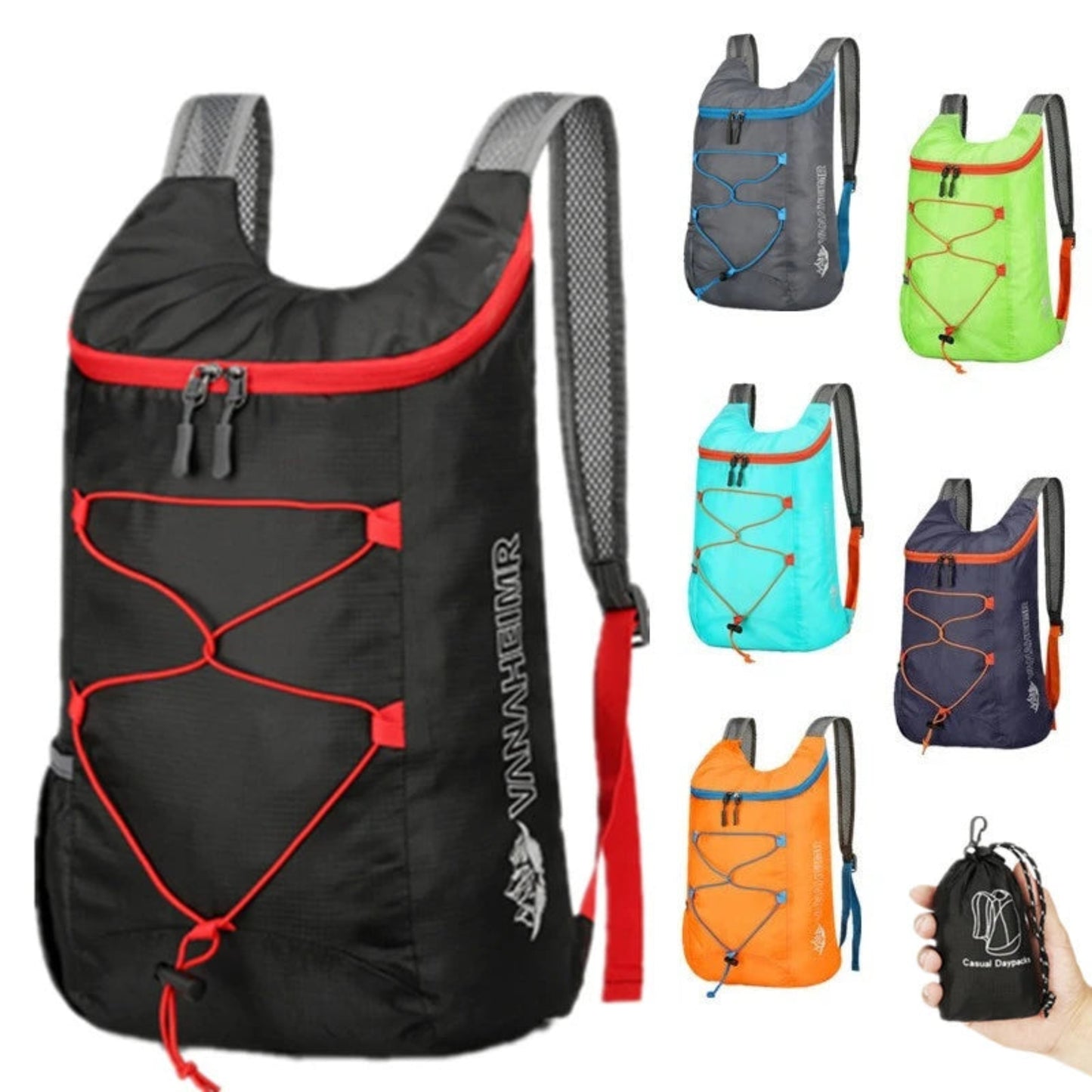 Compact Outdoor Folding Backpack | Multifunctional Outdoor Folding Backpack High Density Lightweight Waterproof Nylon Fabric Sports Bag for Camping Hiking Travel