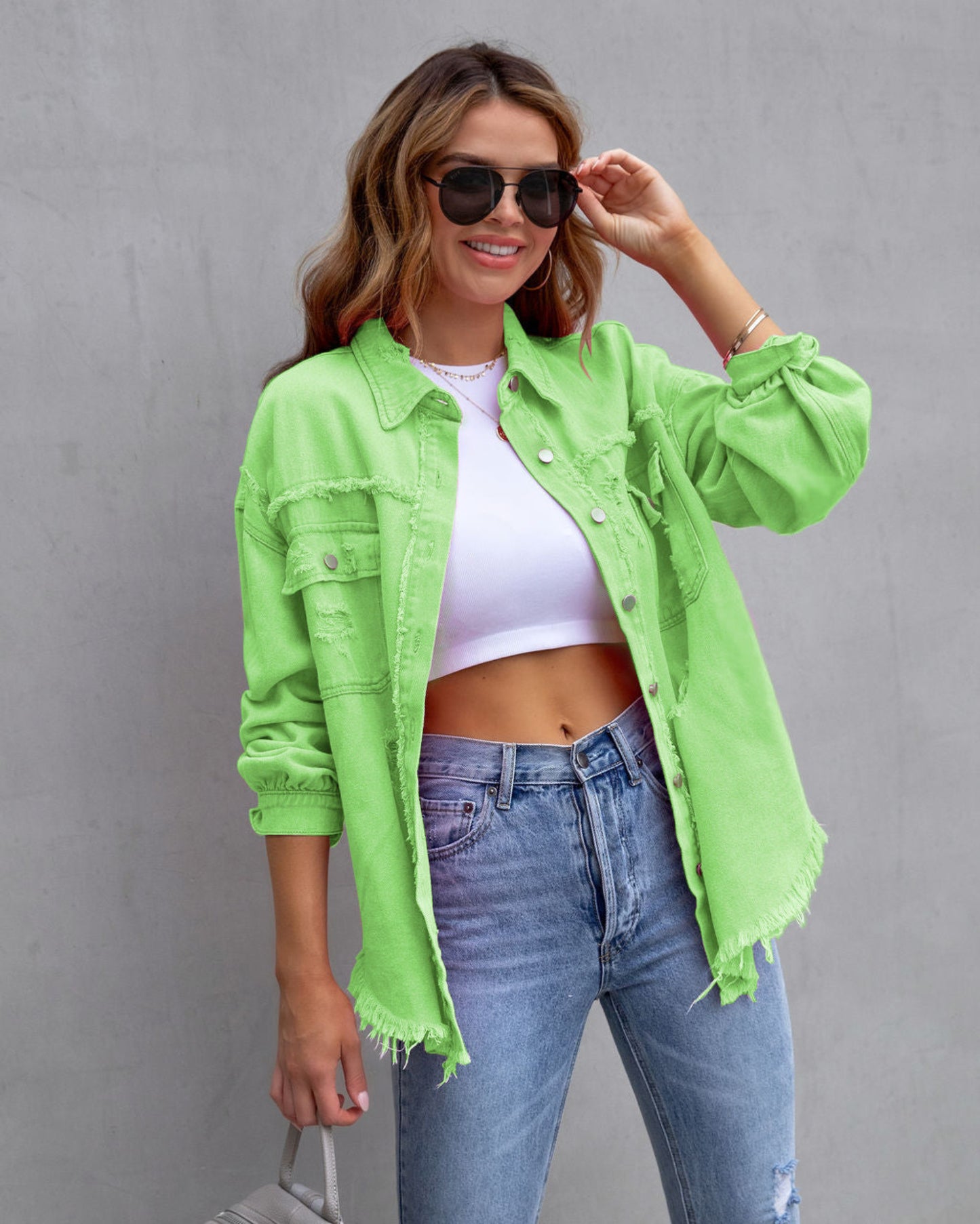 Fashion Ripped Shirt Jacket || Fashion Ripped Shirt Jacket Female Autumn And Spring Casual Tops Womens Clothing