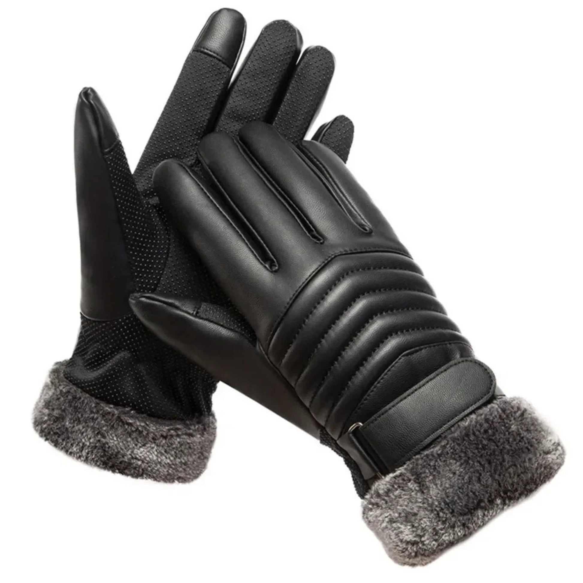 FrostGuard Men's Winter Touch Gloves - Gloves Winter MEN'S Fur Mouth Plush Insulation Gloves Outdoor Cycling Motorcycle PU Touch Screen Cotton Gloves