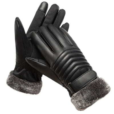 Men's Winter Touch Gloves - Gloves Winter MEN'S Fur Mouth Plush Insulation Gloves Outdoor Cycling Motorcycle PU Touch Screen Cotton Gloves