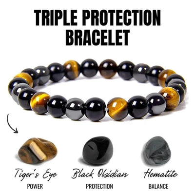 Magnetic Black Obsidian Hematite Tiger Eye Bracelet for Energy & Protection