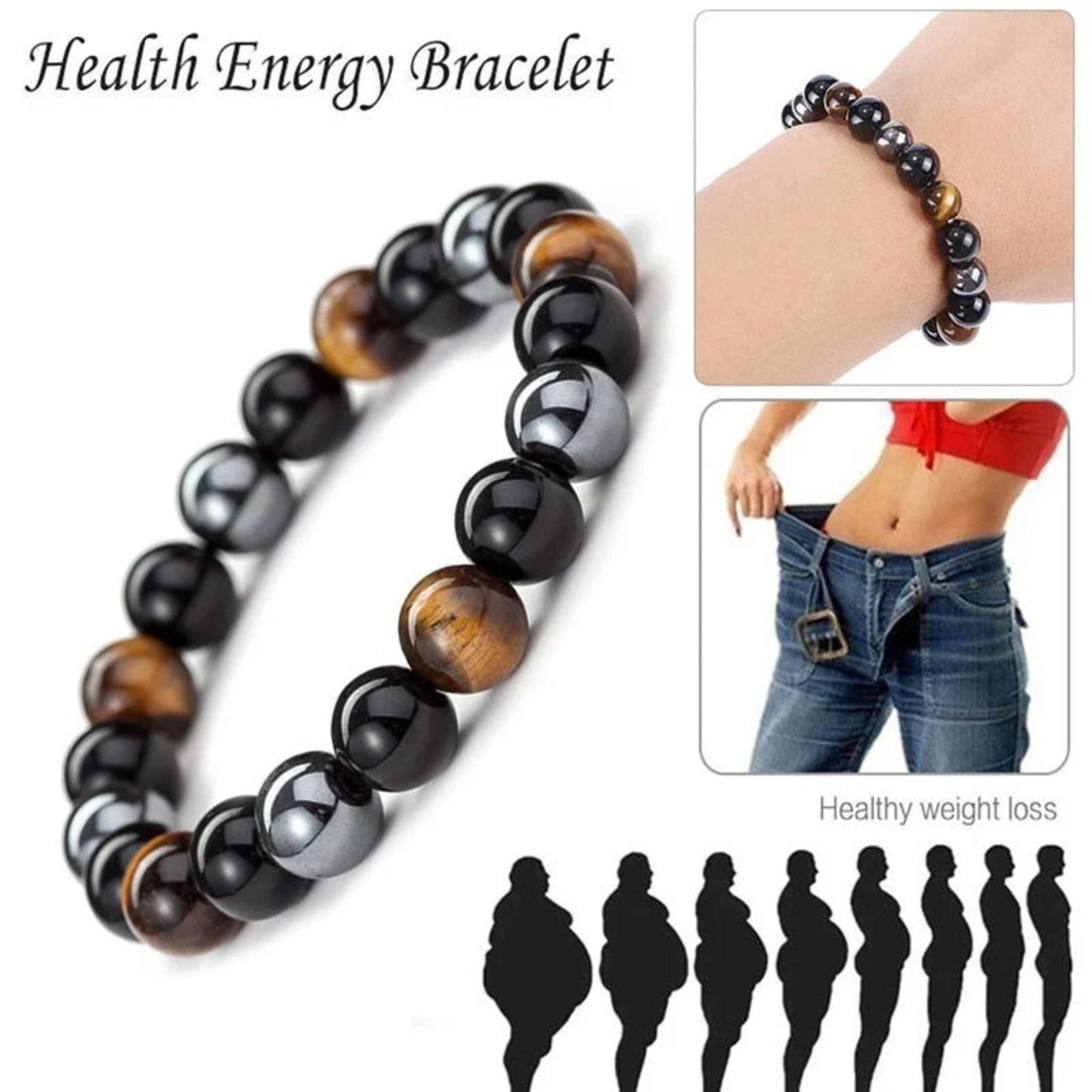 Magnetic Black Obsidian Hematite Tiger Eye Bracelet for Energy & Protection