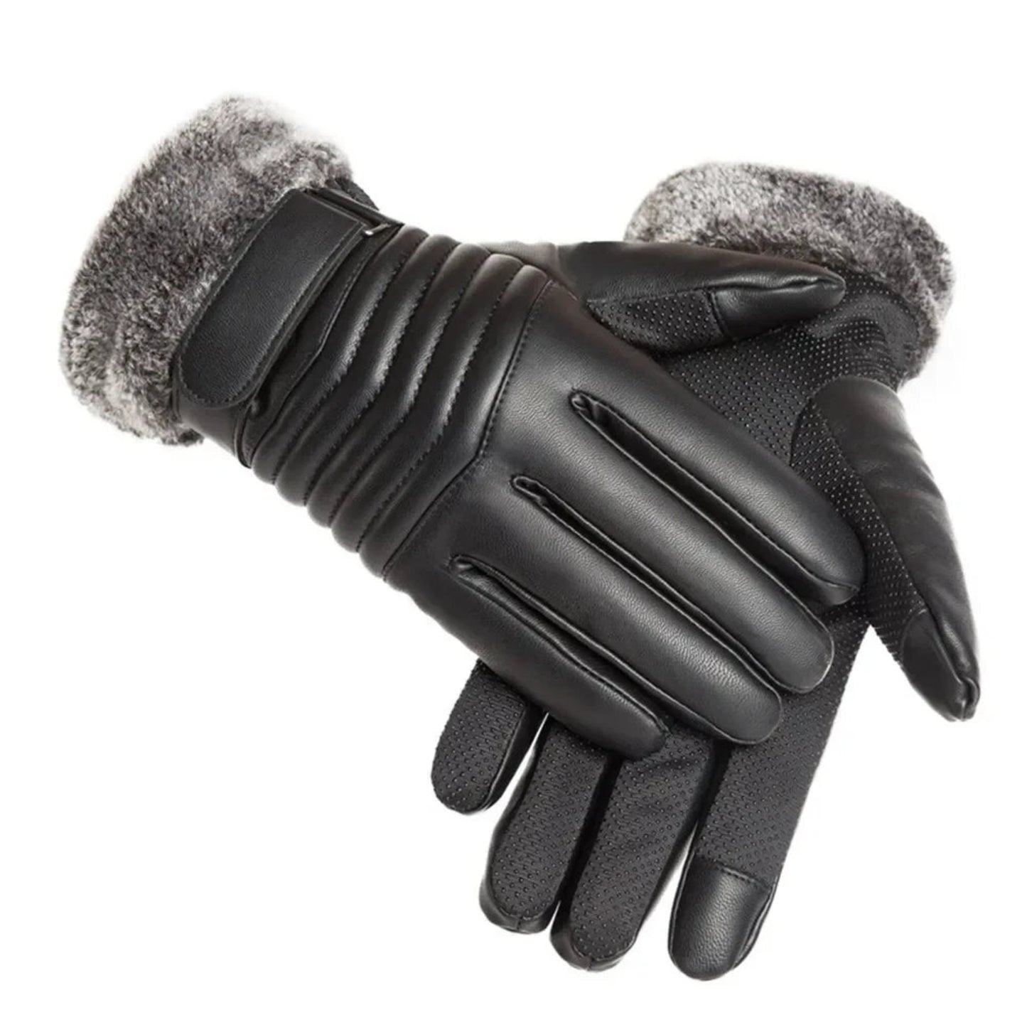 Men's Winter Touch Gloves - Gloves Winter MEN'S Fur Mouth Plush Insulation Gloves Outdoor Cycling Motorcycle PU Touch Screen Cotton Gloves