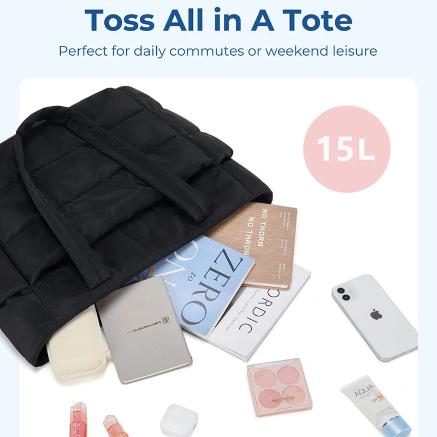 Quilted Cotton Tote Bag for Women – Padded, Large & Stylish Daily Purse