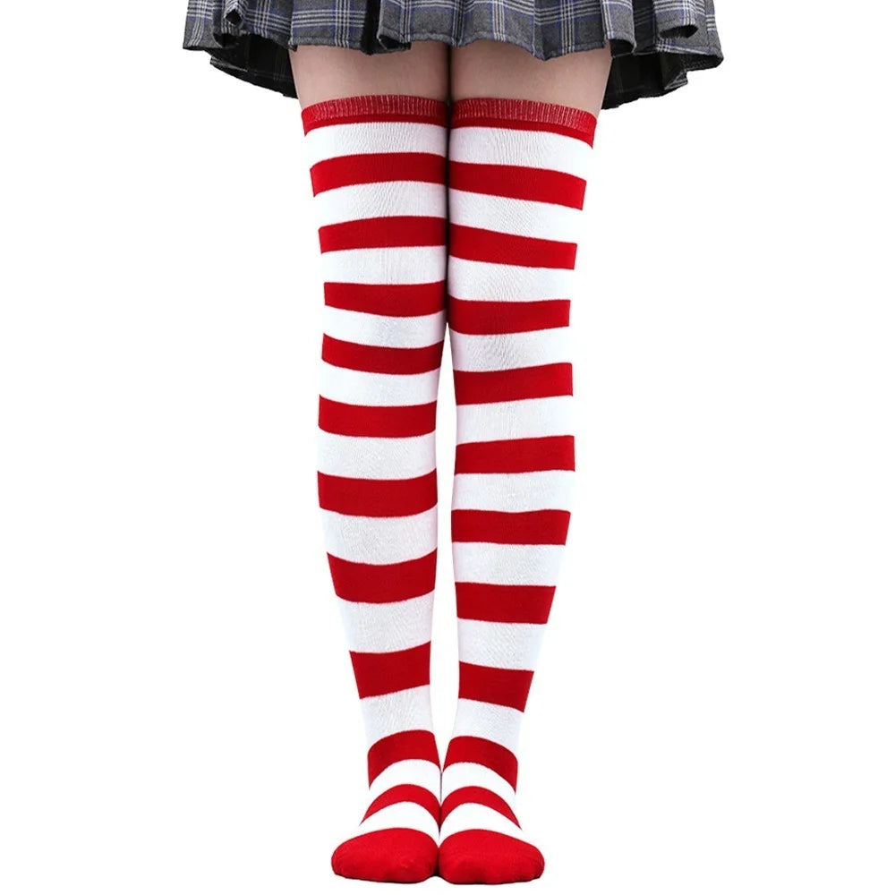 Cozy Japanese-Inspired Stockings,Elegant Striped Hosiery for Women - Warm & Stylish Over Knee Stockings