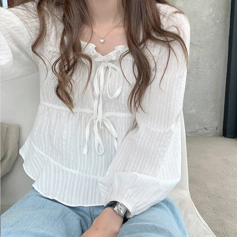 Spring Breeze Blouse Cotton - Linen Elegance Top - Korean Charm Shirt - Casual Grace Shirt