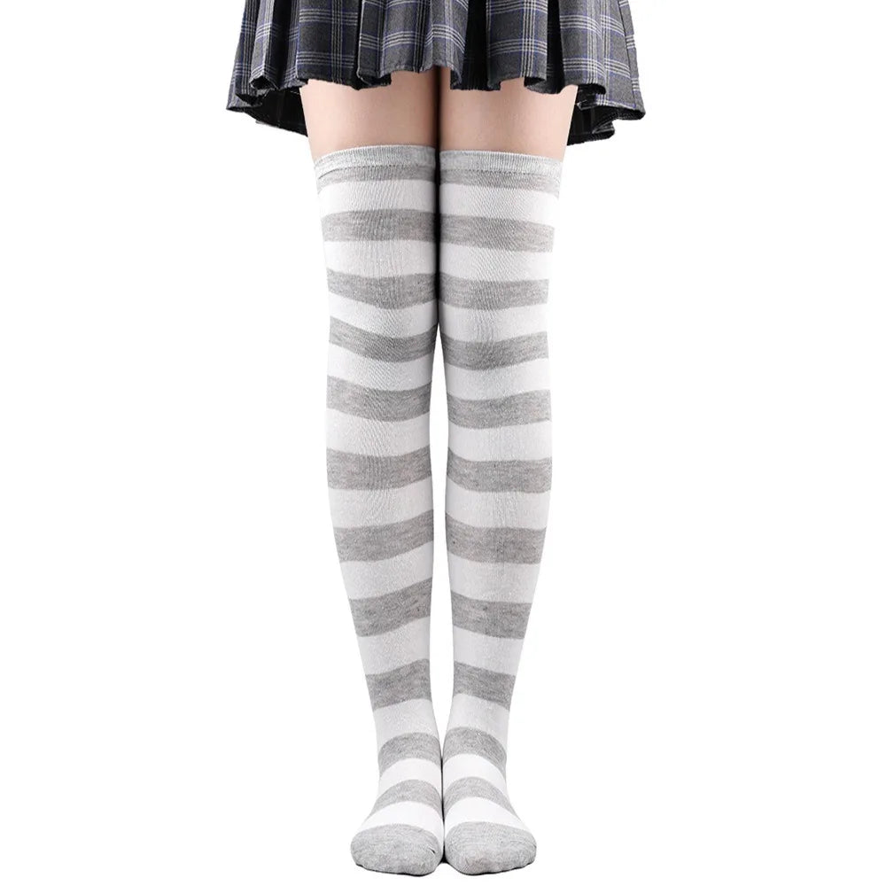 Cozy Japanese-Inspired Stockings,Elegant Striped Hosiery for Women - Warm & Stylish Over Knee Stockings