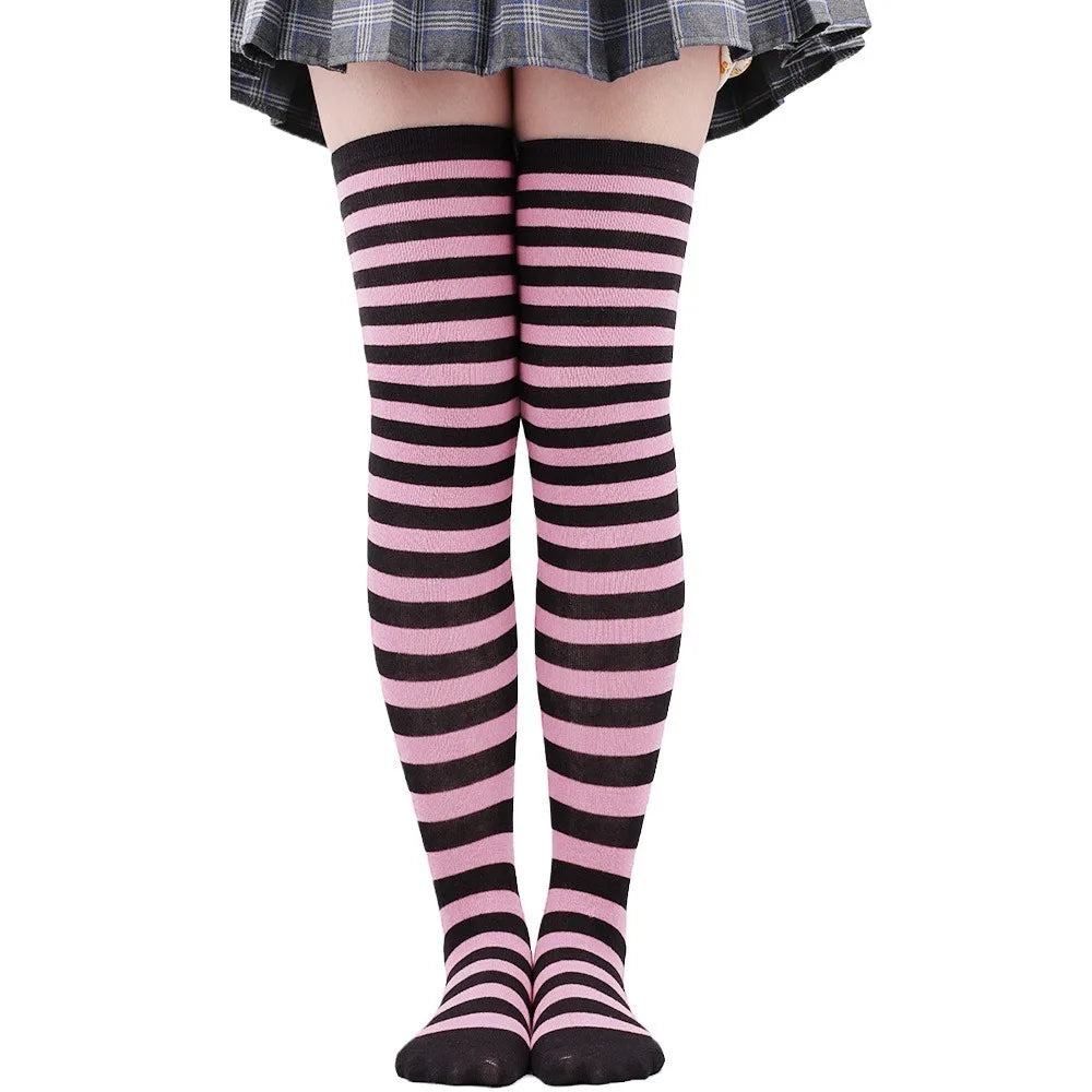 Cozy Japanese-Inspired Stockings,Elegant Striped Hosiery for Women - Warm & Stylish Over Knee Stockings