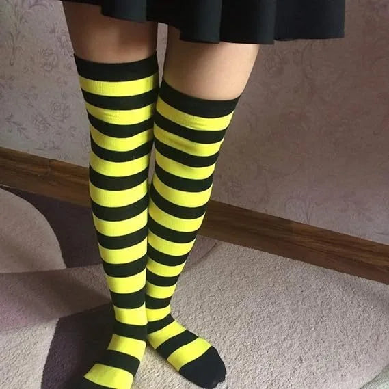 Cozy Japanese-Inspired Stockings,Elegant Striped Hosiery for Women - Warm & Stylish Over Knee Stockings