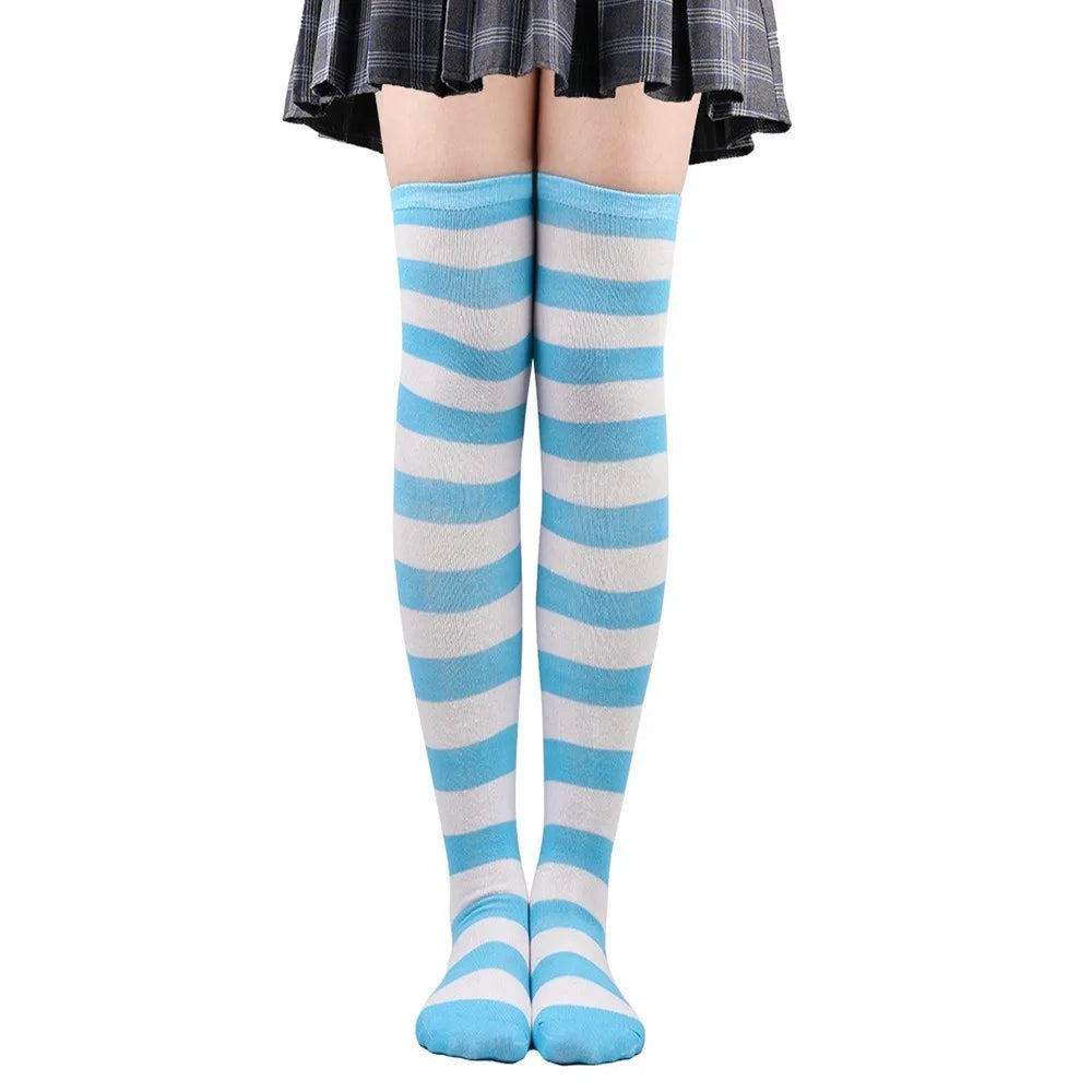Cozy Japanese-Inspired Stockings,Elegant Striped Hosiery for Women - Warm & Stylish Over Knee Stockings