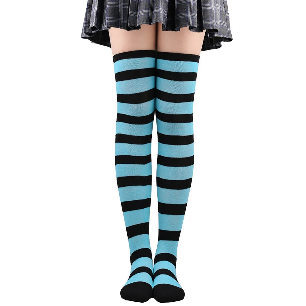 Cozy Japanese-Inspired Stockings,Elegant Striped Hosiery for Women - Warm & Stylish Over Knee Stockings