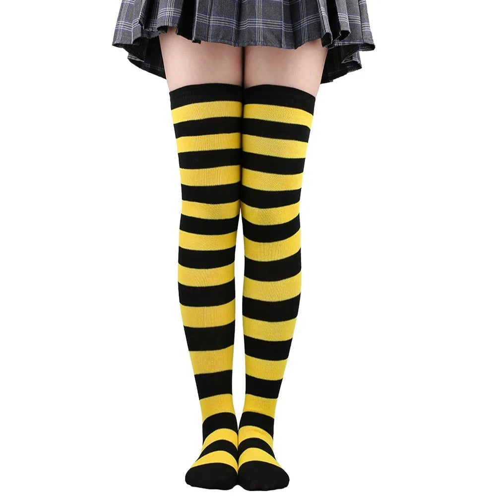 Cozy Japanese-Inspired Stockings,Elegant Striped Hosiery for Women - Warm & Stylish Over Knee Stockings