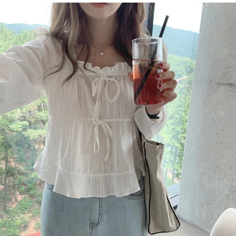 Spring Breeze Blouse Cotton - Linen Elegance Top - Korean Charm Shirt - Casual Grace Shirt