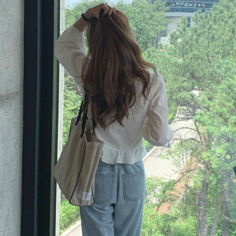 Spring Breeze Blouse Cotton - Linen Elegance Top - Korean Charm Shirt - Casual Grace Shirt