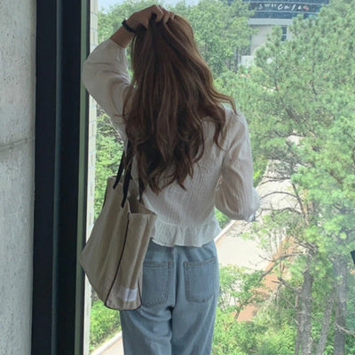 Spring Breeze Blouse Cotton - Linen Elegance Top - Korean Charm Shirt - Casual Grace Shirt hover