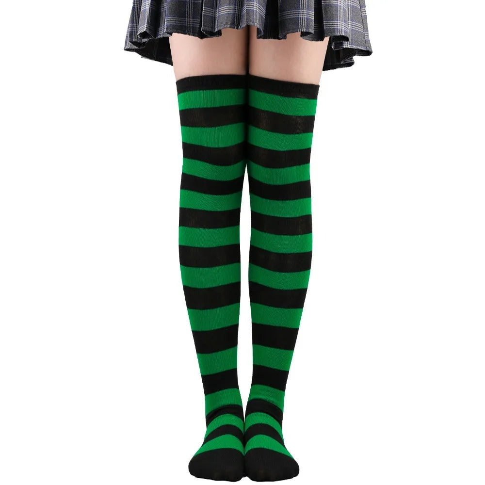 Cozy Japanese-Inspired Stockings,Elegant Striped Hosiery for Women - Warm & Stylish Over Knee Stockings