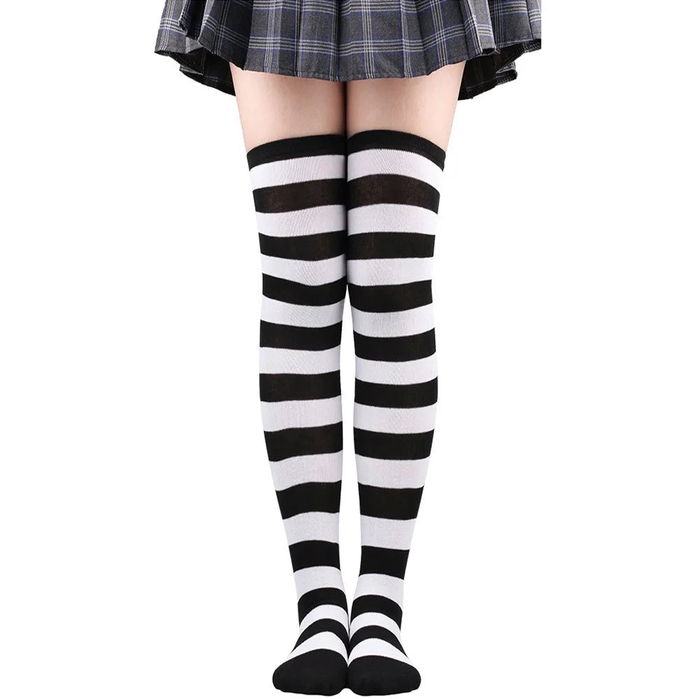 Cozy Japanese-Inspired Stockings,Elegant Striped Hosiery for Women - Warm & Stylish Over Knee Stockings
