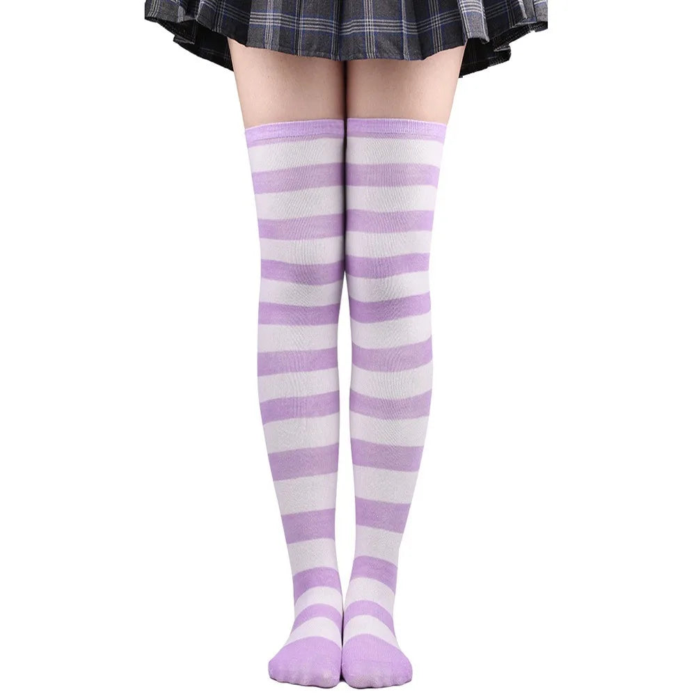 Cozy Japanese-Inspired Stockings,Elegant Striped Hosiery for Women - Warm & Stylish Over Knee Stockings