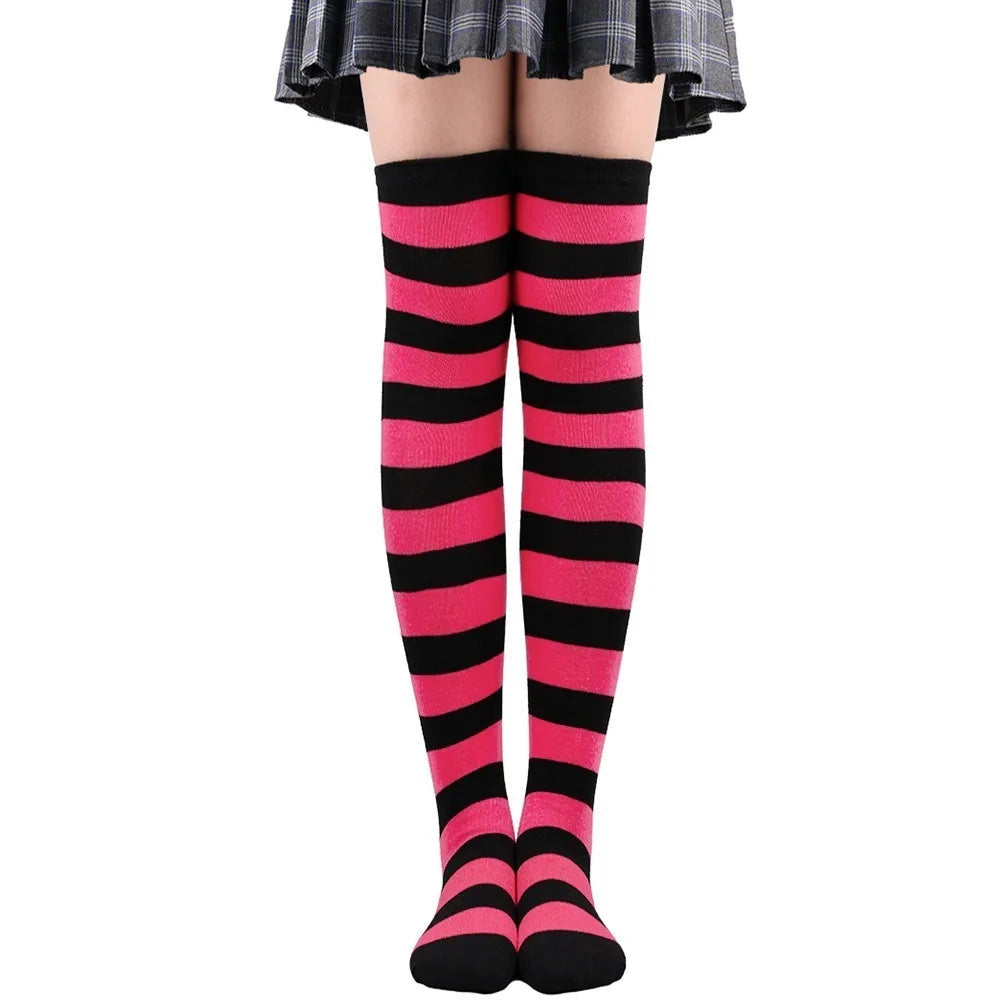 Cozy Japanese-Inspired Stockings,Elegant Striped Hosiery for Women - Warm & Stylish Over Knee Stockings