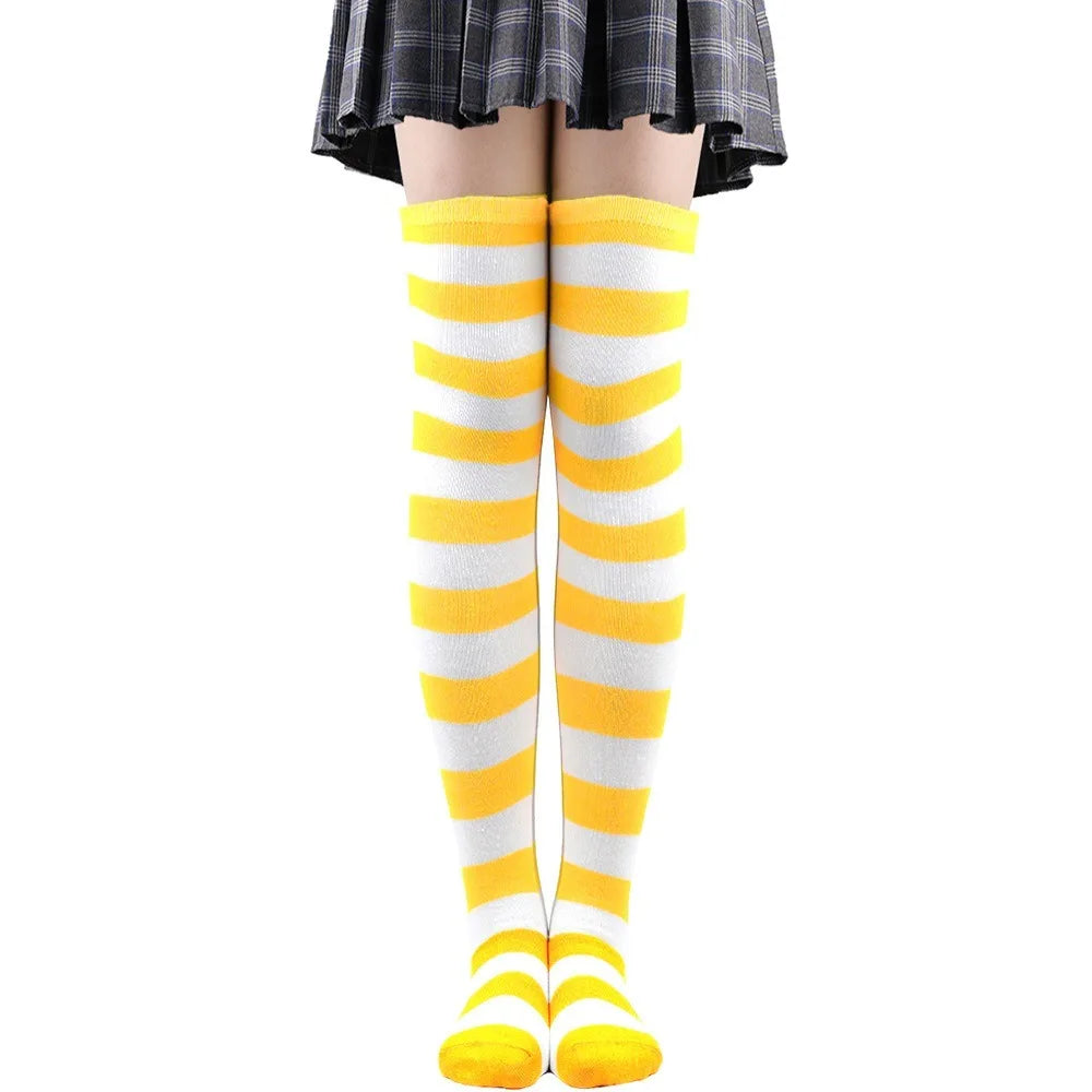 Cozy Japanese-Inspired Stockings,Elegant Striped Hosiery for Women - Warm & Stylish Over Knee Stockings