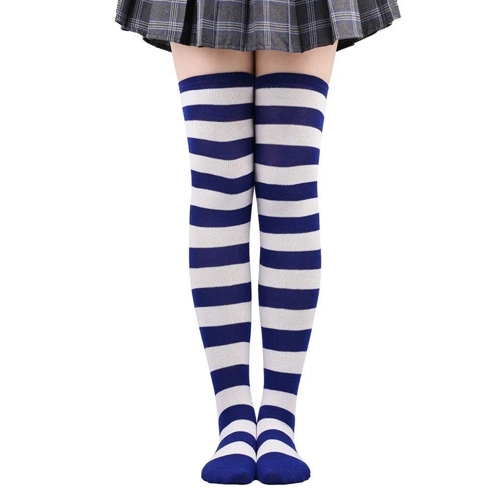 Cozy Japanese-Inspired Stockings,Elegant Striped Hosiery for Women - Warm & Stylish Over Knee Stockings