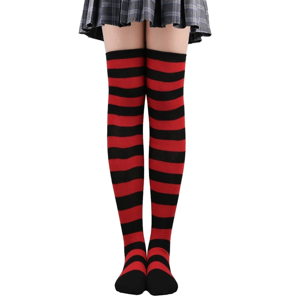 Cozy Japanese-Inspired Stockings,Elegant Striped Hosiery for Women - Warm & Stylish Over Knee Stockings