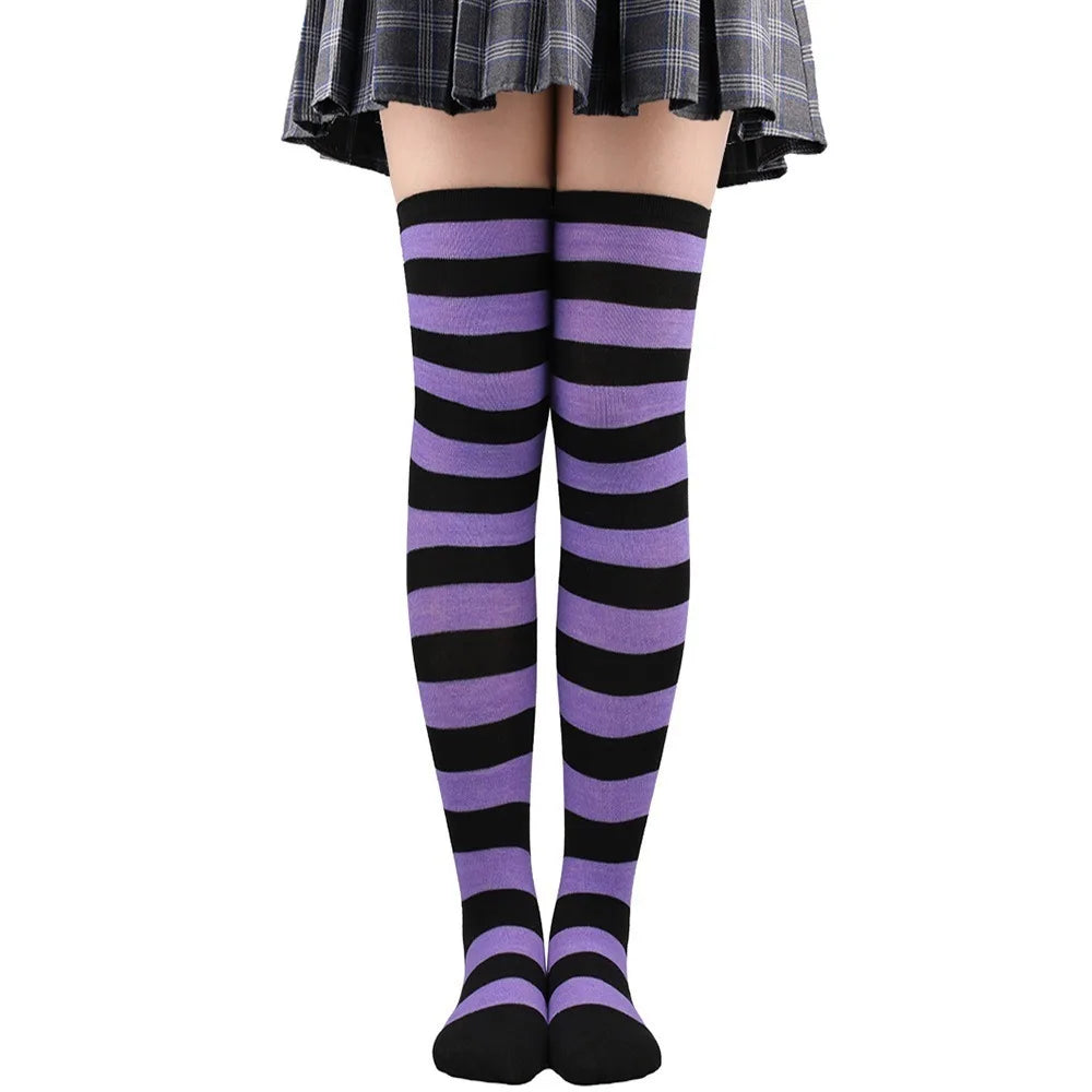 Cozy Japanese-Inspired Stockings,Elegant Striped Hosiery for Women - Warm & Stylish Over Knee Stockings
