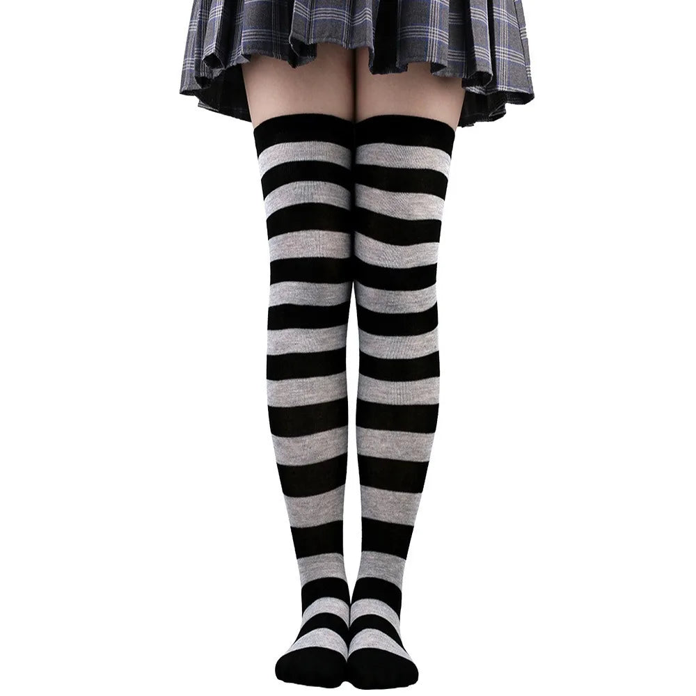 Cozy Japanese-Inspired Stockings,Elegant Striped Hosiery for Women - Warm & Stylish Over Knee Stockings