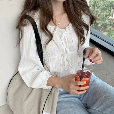 Spring Breeze Blouse Cotton - Linen Elegance Top - Korean Charm Shirt - Casual Grace Shirt