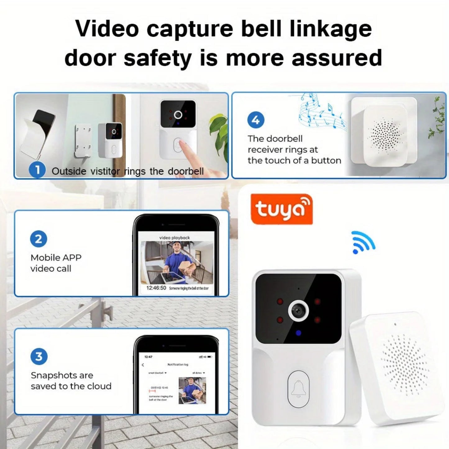 Tuya Smart Video Doorbell Camera – HD Wireless Doorbell with Night Vision, Voice Change, 2-Way Audio & Waterproof Security Design -7mlemxo
