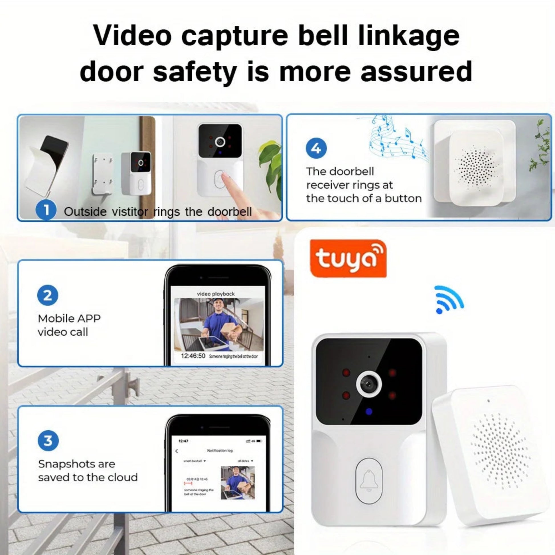 Tuya Smart Video Doorbell Camera – HD Wireless Doorbell with Night Vision, Voice Change, 2-Way Audio & Waterproof Security Design -7mlemxo