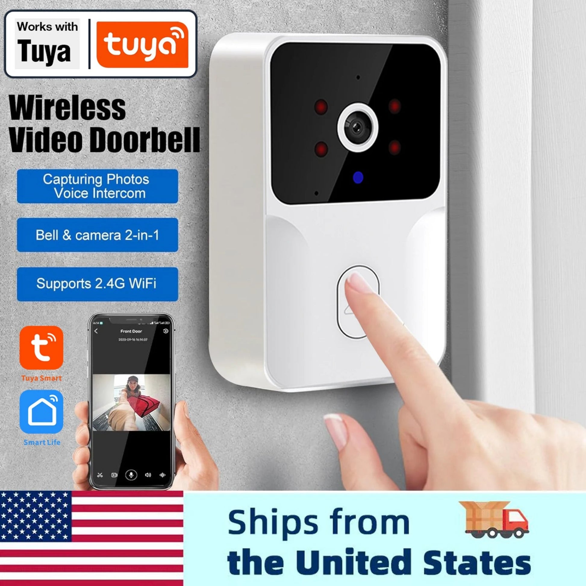 Tuya Smart Video Doorbell Camera – HD Wireless Doorbell with Night Vision, Voice Change, 2-Way Audio & Waterproof Security Design -7mlemxo