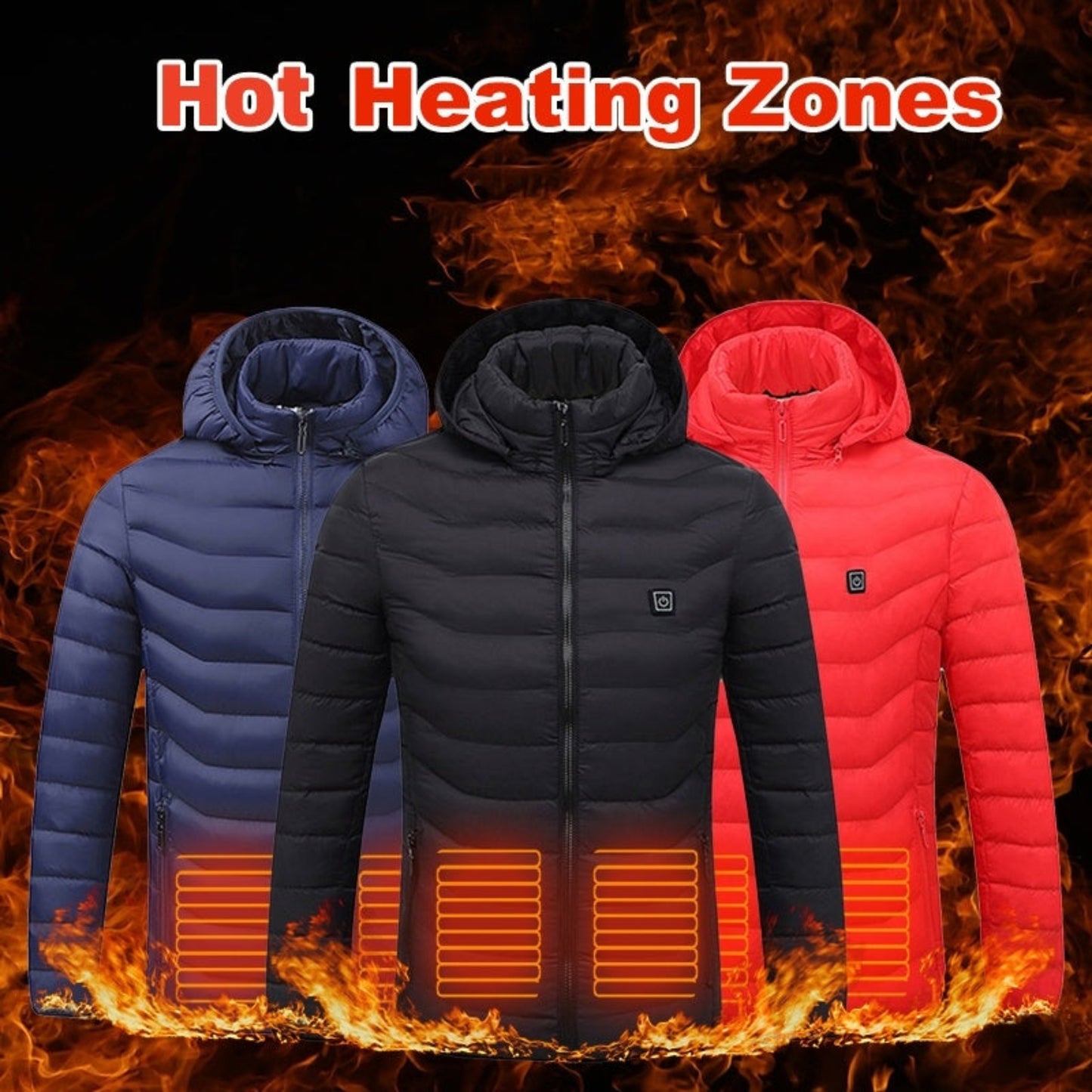 USB Heated Jacket – Electric Thermal Winter Coat with Removable Hood & 3-Level Heat Control
