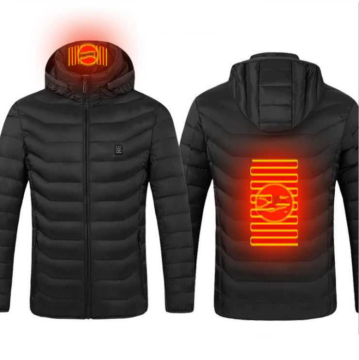 USB Heated Jacket – Electric Thermal Winter Coat with Removable Hood & 3-Level Heat Control