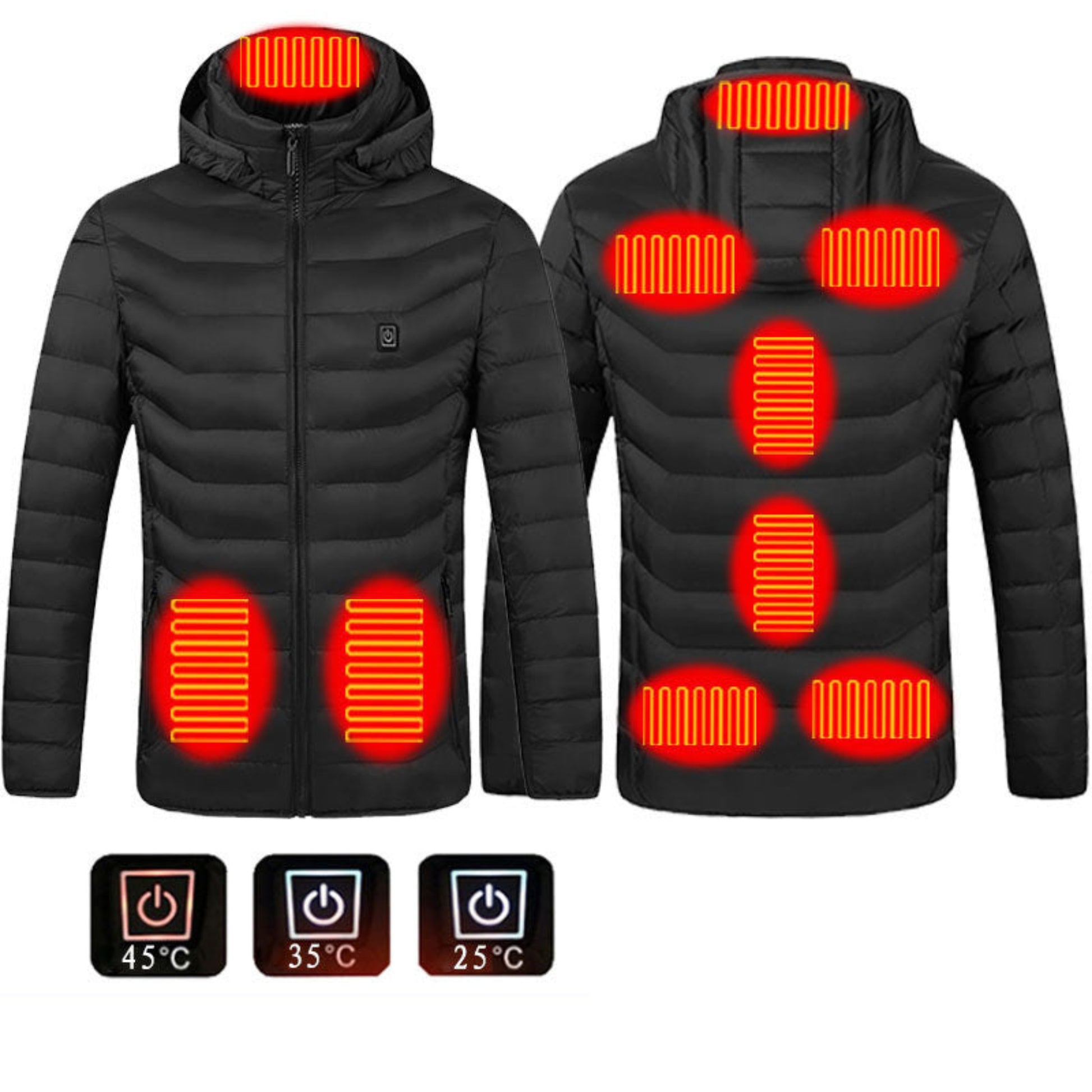 USB Heated Jacket – Electric Thermal Winter Coat with Removable Hood & 3-Level Heat Control