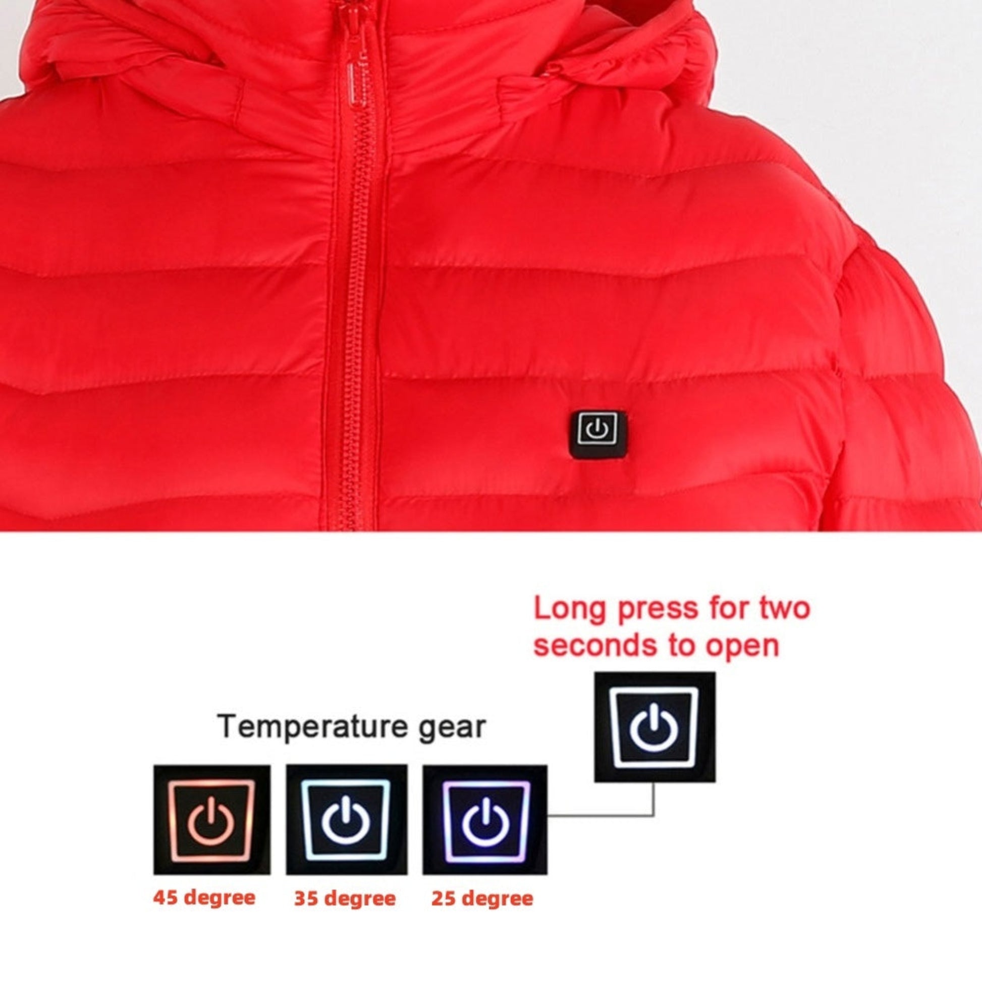 USB Heated Jacket – Electric Thermal Winter Coat with Removable Hood & 3-Level Heat Control