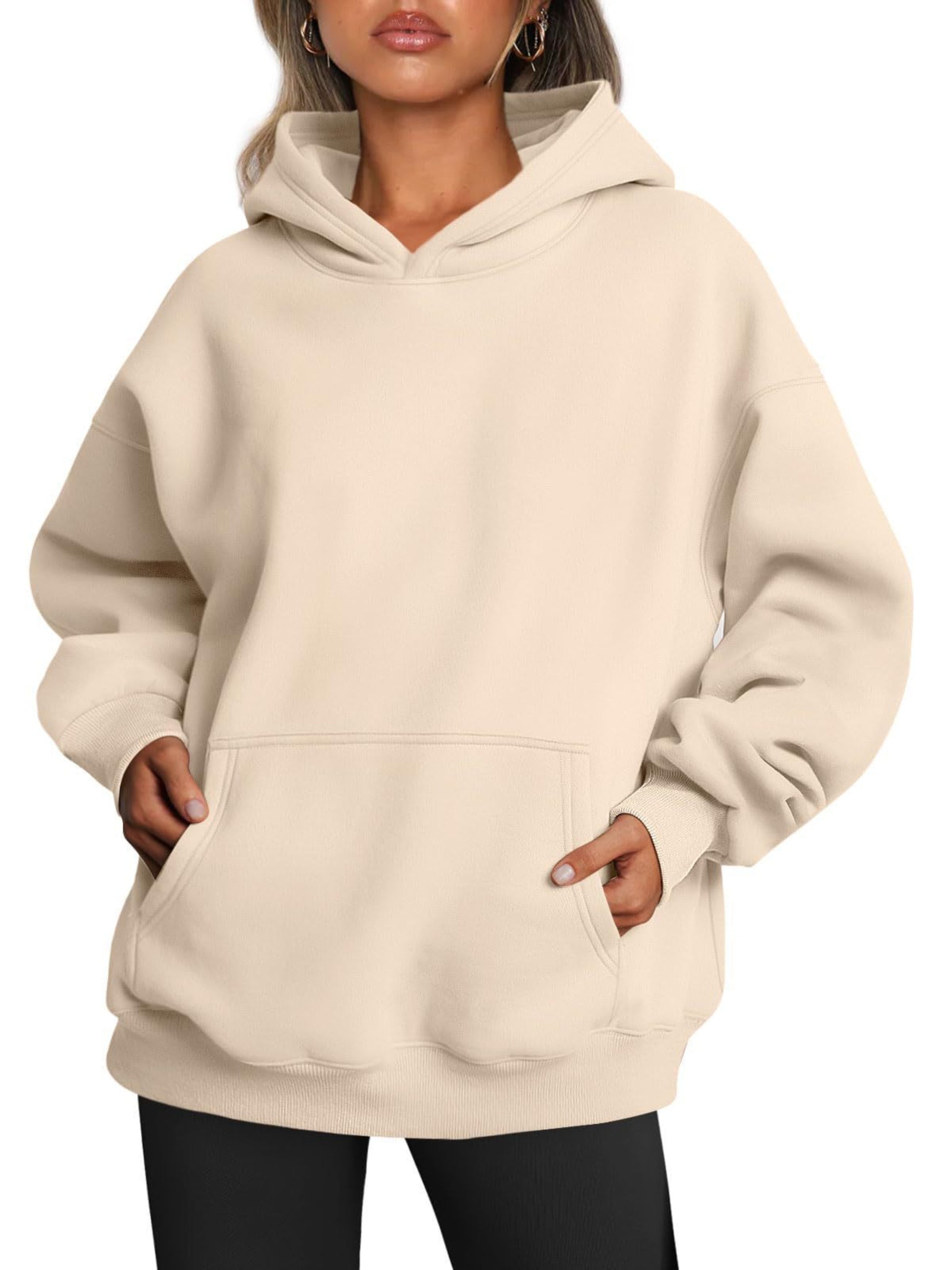 Women's Oversized Fleece Hoodie – Cozy Long Sleeve Pullover with Pocket