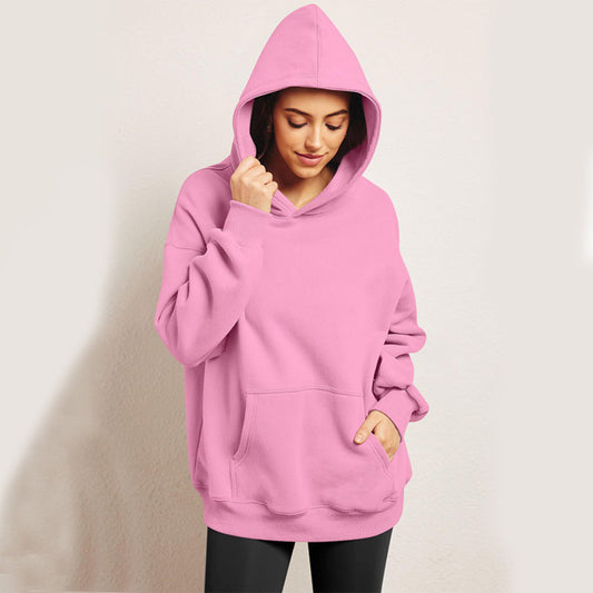 Women's Oversized Fleece Hoodie – Cozy Long Sleeve Pullover with Pocket pink