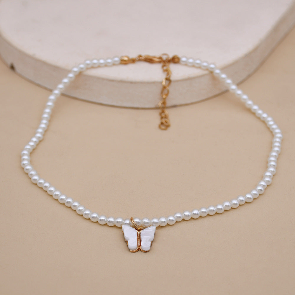 Ethereal Pearl Butterfly Choker – Timeless Charm || Elegant White Pearl Choker Necklace Small Round Pearl Wedding Butterfly Necklace For Women Charm Fashion Jewelry