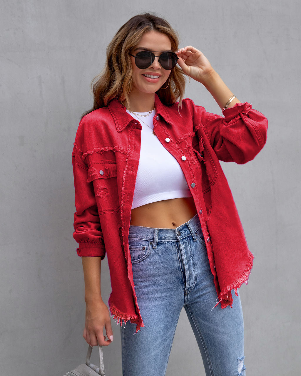 Fashion Ripped Shirt Jacket || Fashion Ripped Shirt Jacket Female Autumn And Spring Casual Tops Womens Clothing
